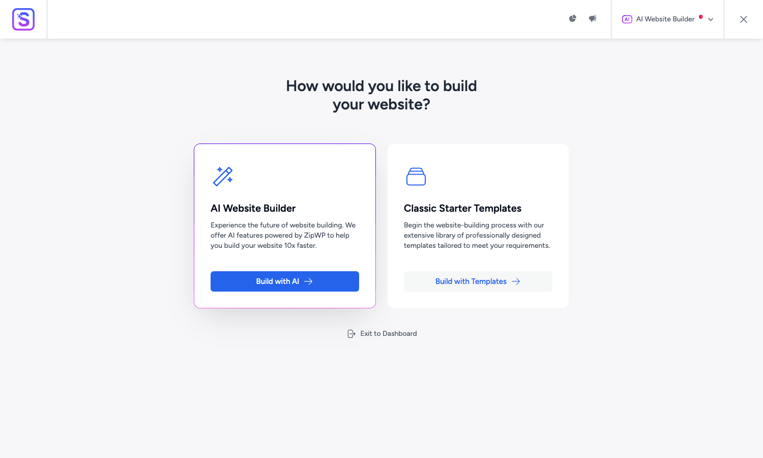 Astra Premium Starter Templates entry choosing AI Website Builder or Classic Starter Templates Astra Premium Starter Templates entry screen with AI Website Builder and Classic Starter Templates options