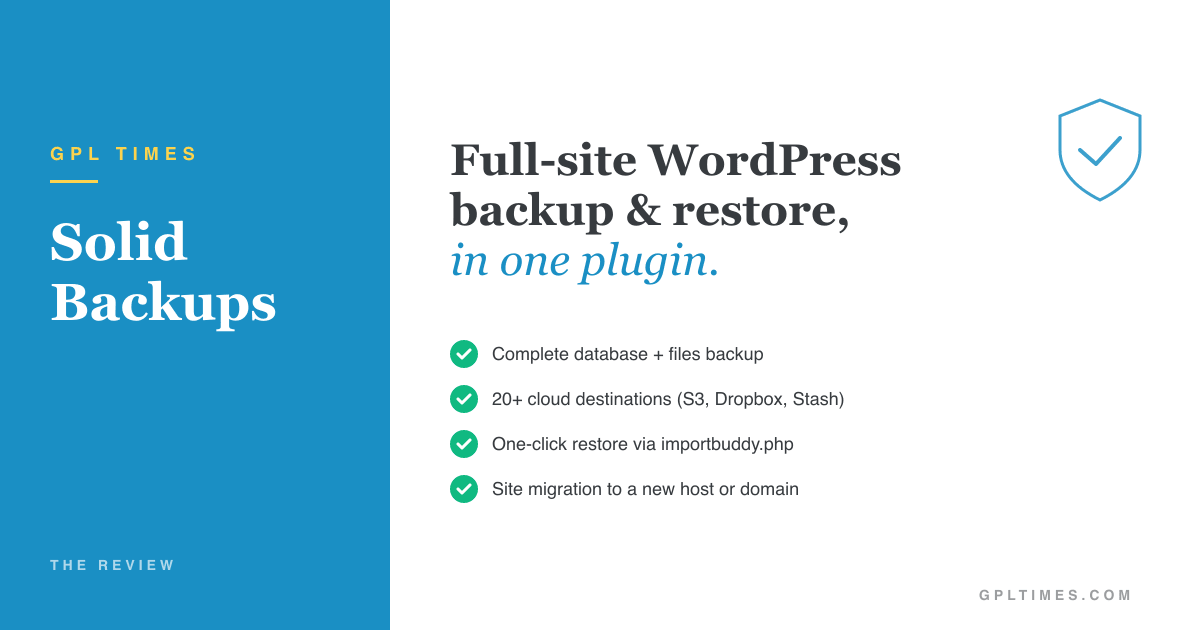 Solid Backups Review: Full-Site WordPress Backup and One-Click Restore review on GPL Times