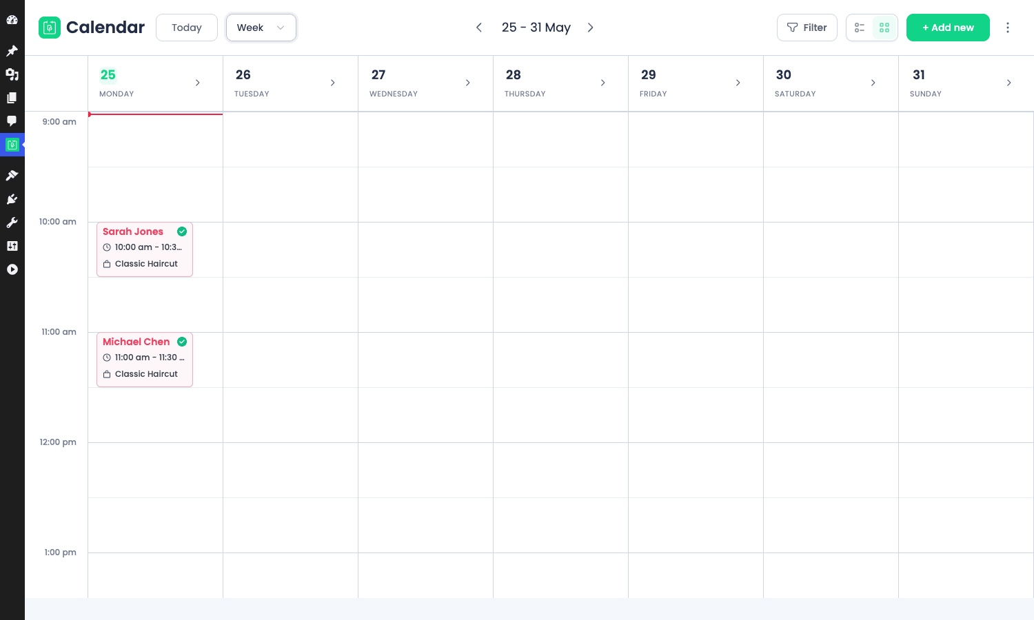 BookingPress Pro Calendar BookingPress Pro calendar showing bookings across the week