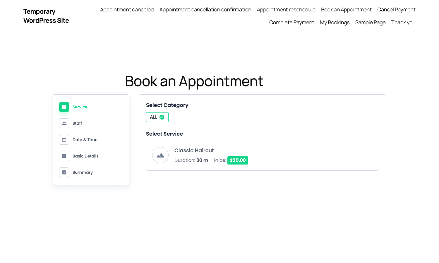 BookingPress Pro front-end widget BookingPress Pro front-end booking widget with date picker and time slots