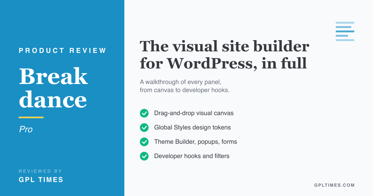 What Breakdance Pro adds to WordPress visual site building review on GPL Times