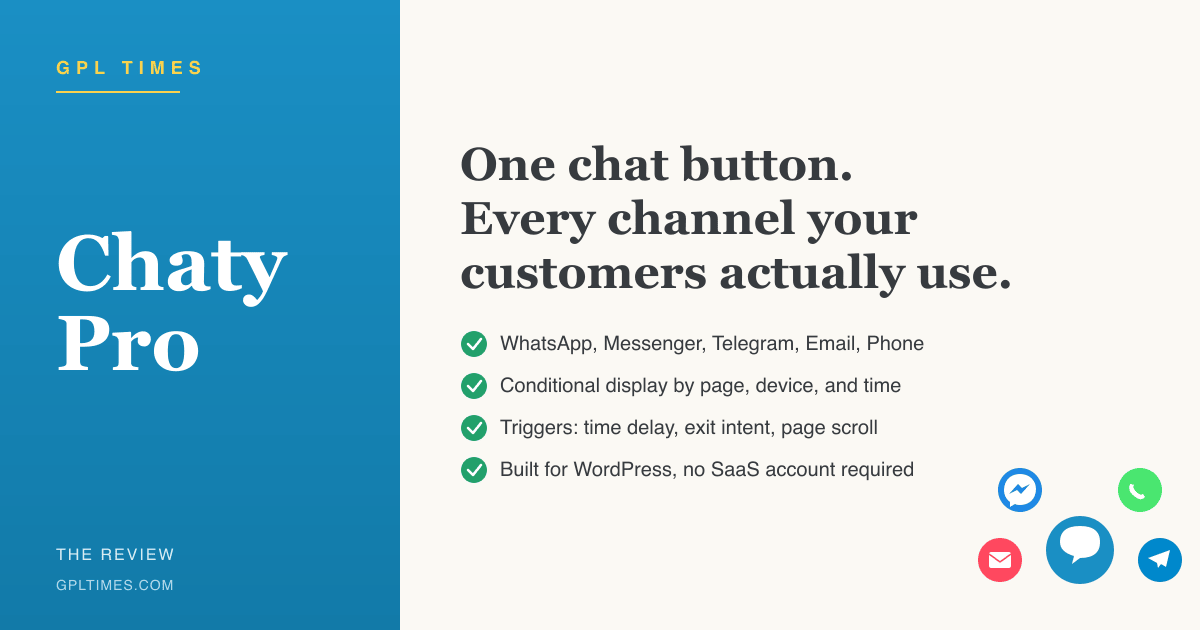 Chaty Pro: 14+ chat channels in one WordPress button review on GPL Times