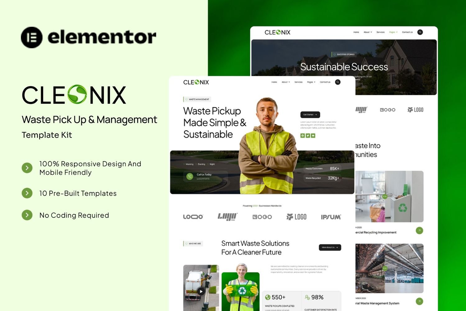 Cleonix – Waste Pick Up & Management Elementor Template Kit