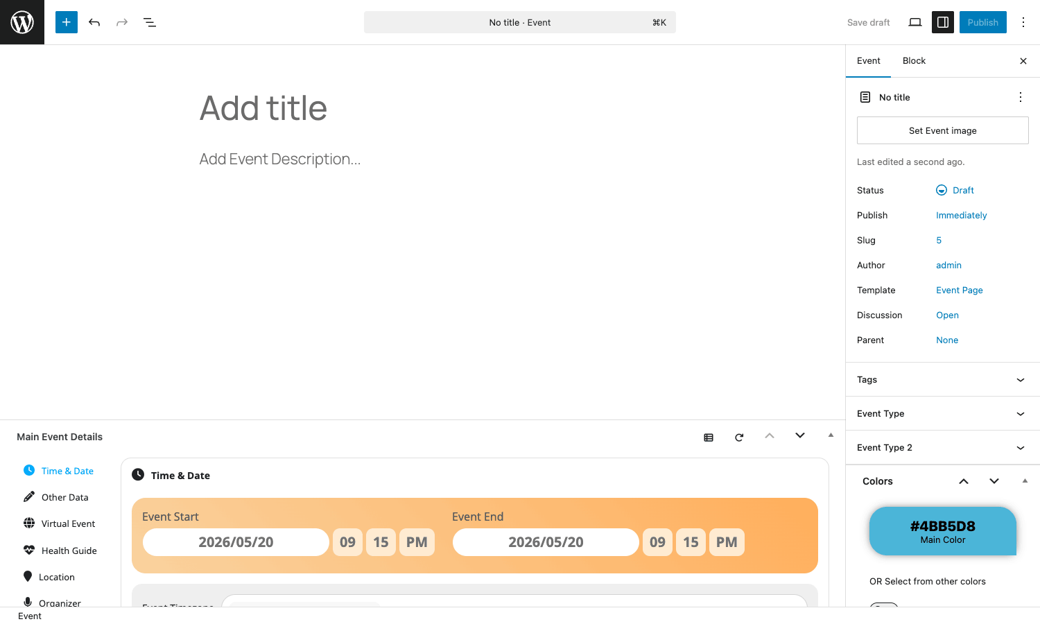 EventON event editor EventON event editor with the Main Event Details meta box at the bottom