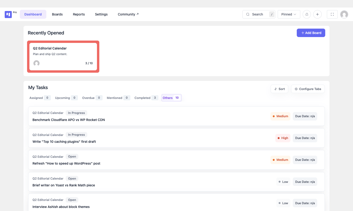 Fluent Boards Pro Dashboard Fluent Boards Pro Dashboard with My Tasks list pivoted to Others