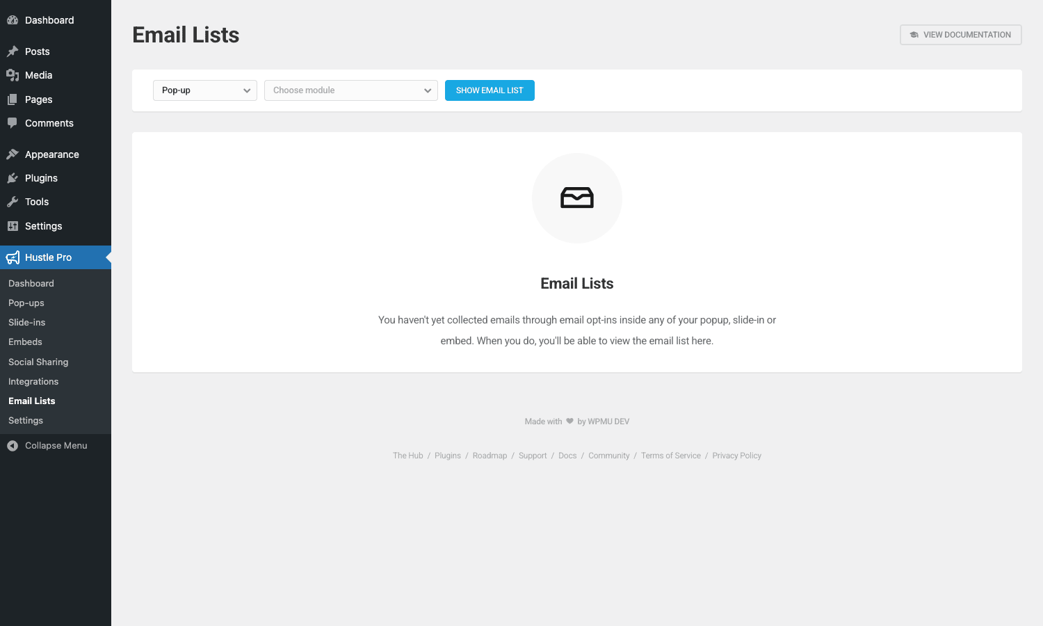 Hustle Submissions admin with module filter and entries table Hustle Submissions admin
