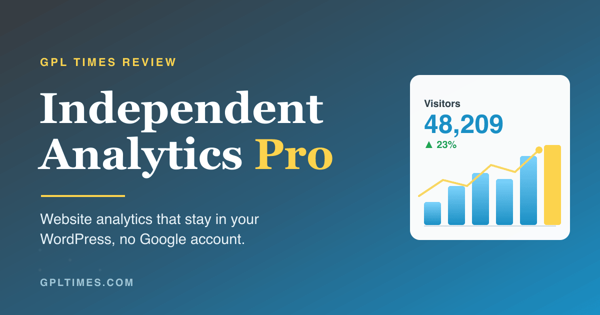 Independent Analytics Pro review social card showing a self-hosted WordPress analytics chart