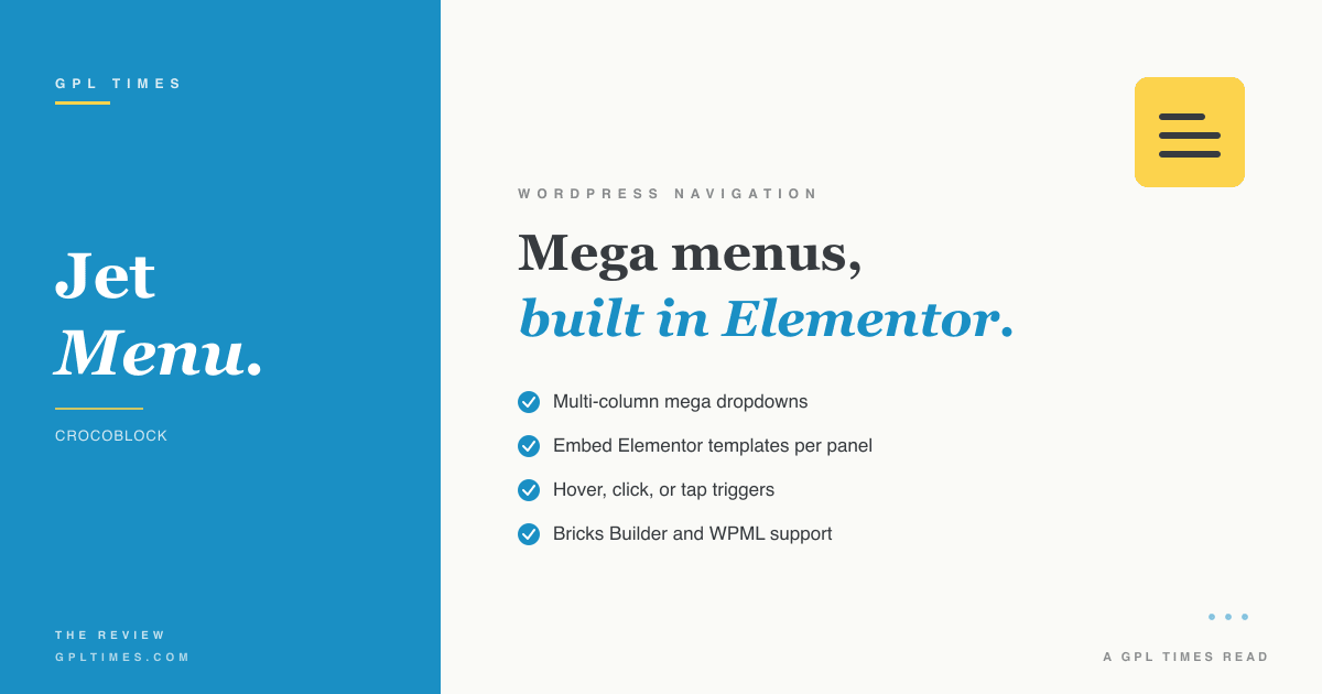 JetMenu: Crocoblock's mega menu for Elementor and Bricks review on GPL Times