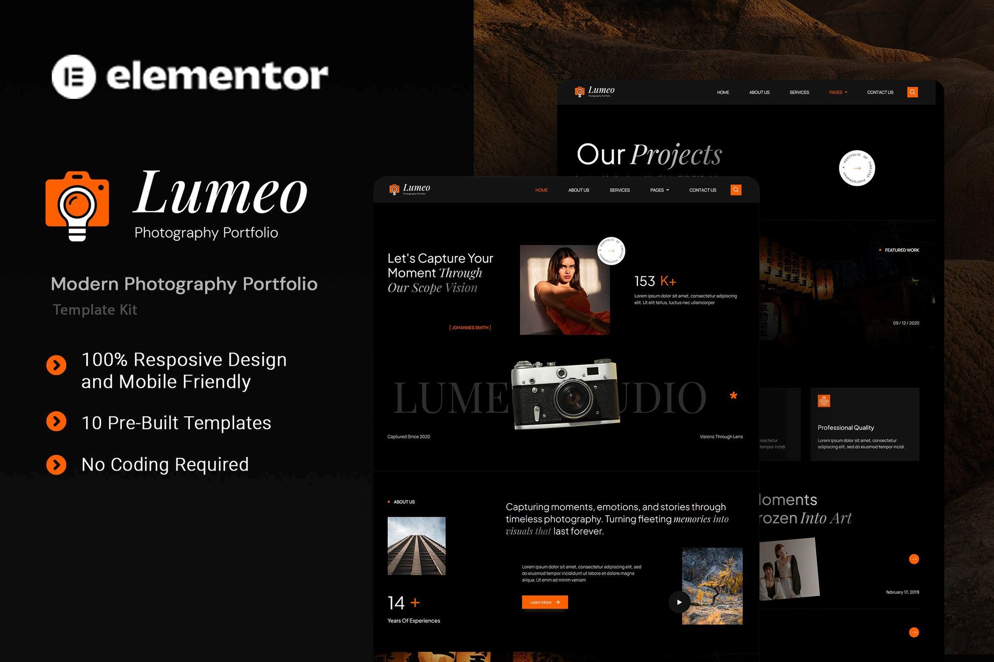 Lumeo – Modern Photography Portfolio Elementor Template Kit