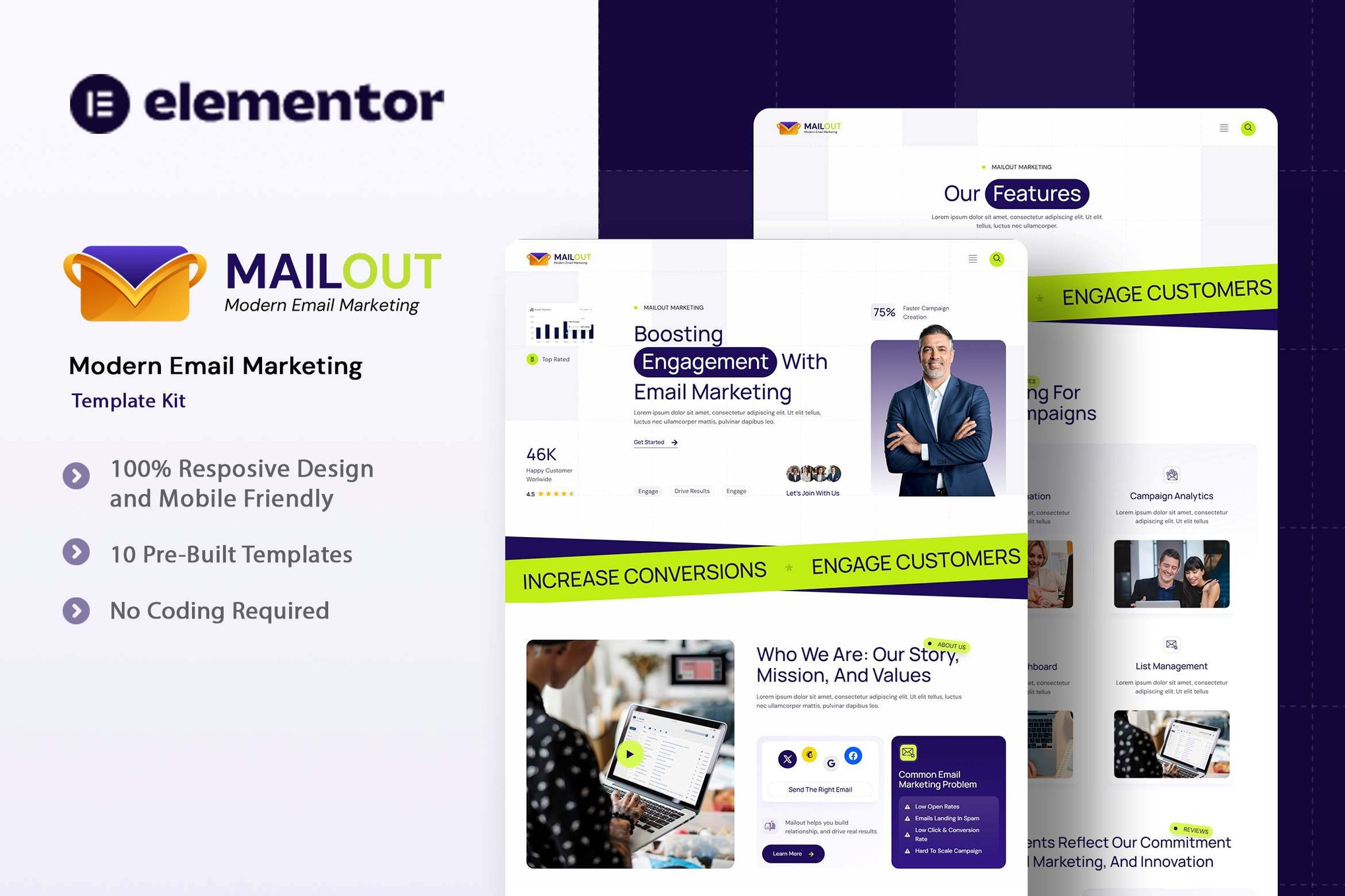 Mailout – Moden Email Marketing Elementor Template Kit