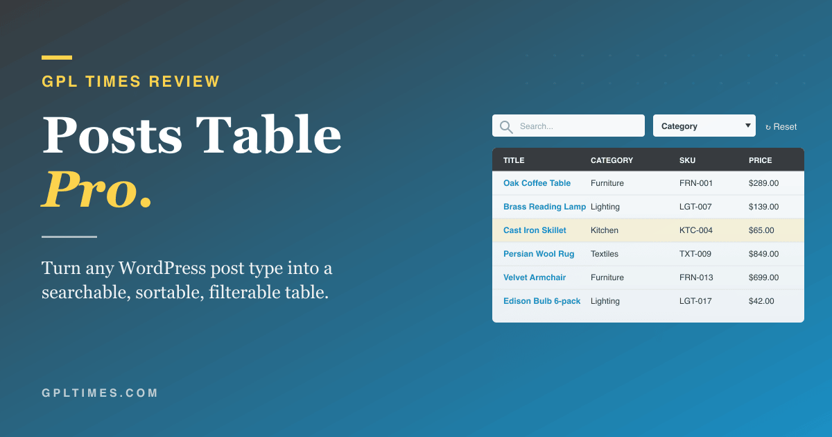 A walkthrough of Posts Table Pro for WordPress catalogs and directories review on GPL Times