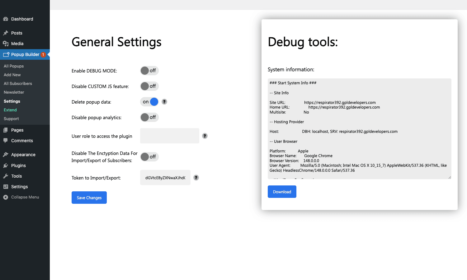 Popup Builder General Settings page