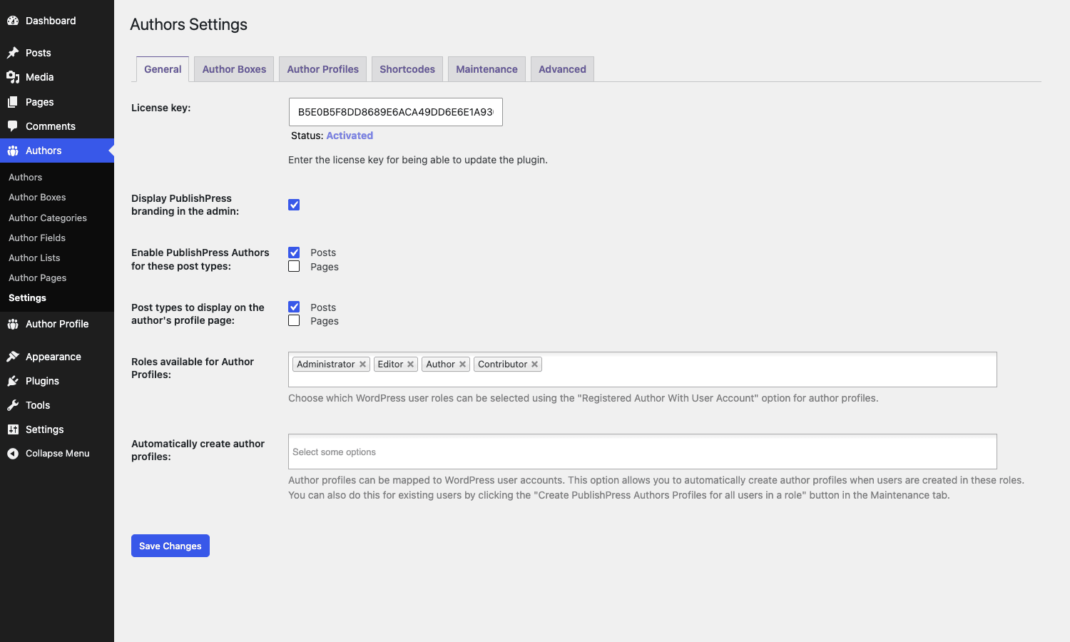 Authors -> Settings -> General controls which post types get multi-author and which user roles can become authors PublishPress Authors Settings: General tab