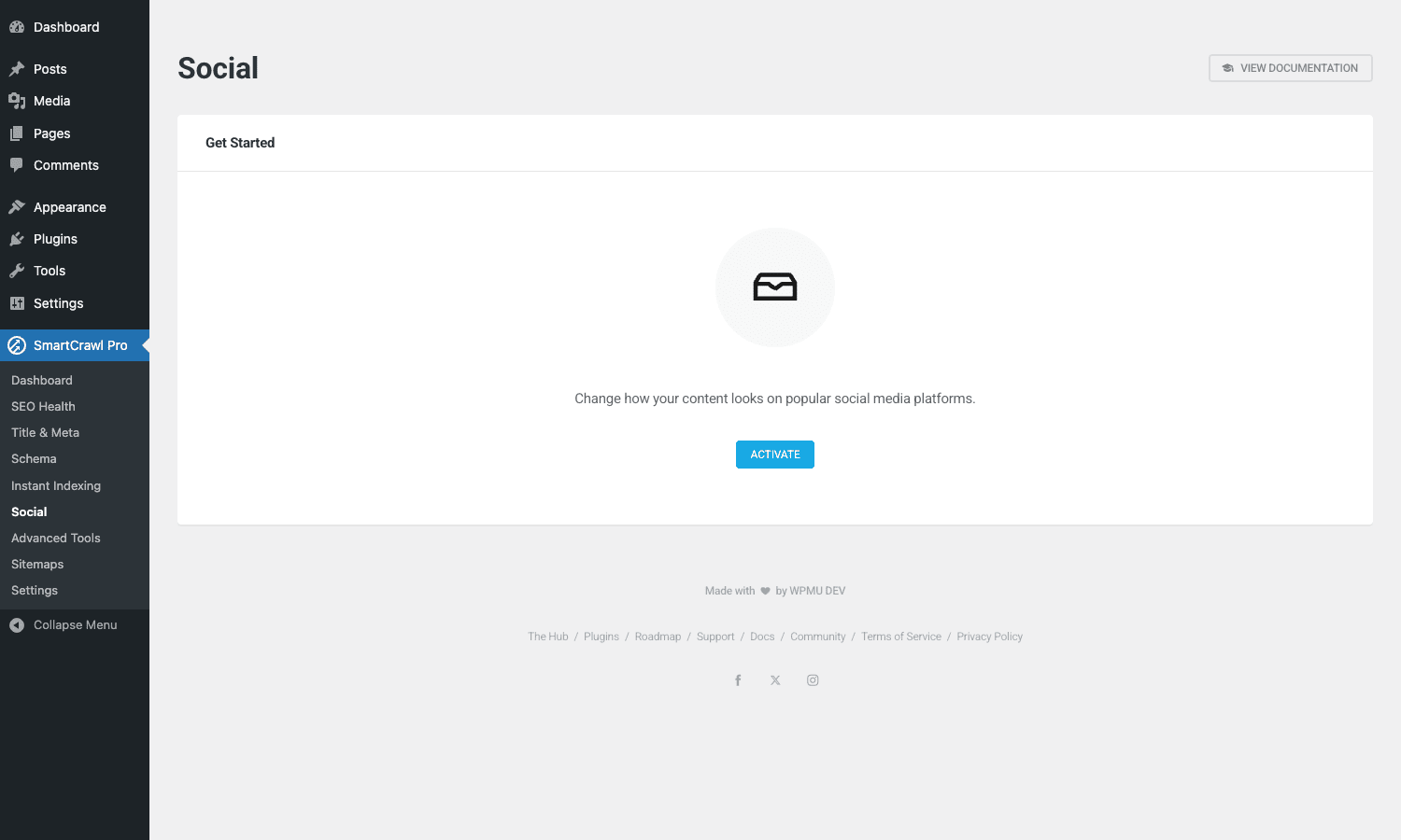 SmartCrawl Pro Social admin page with OpenGraph and Twitter/X Card configuration SmartCrawl Pro Social previews configuration