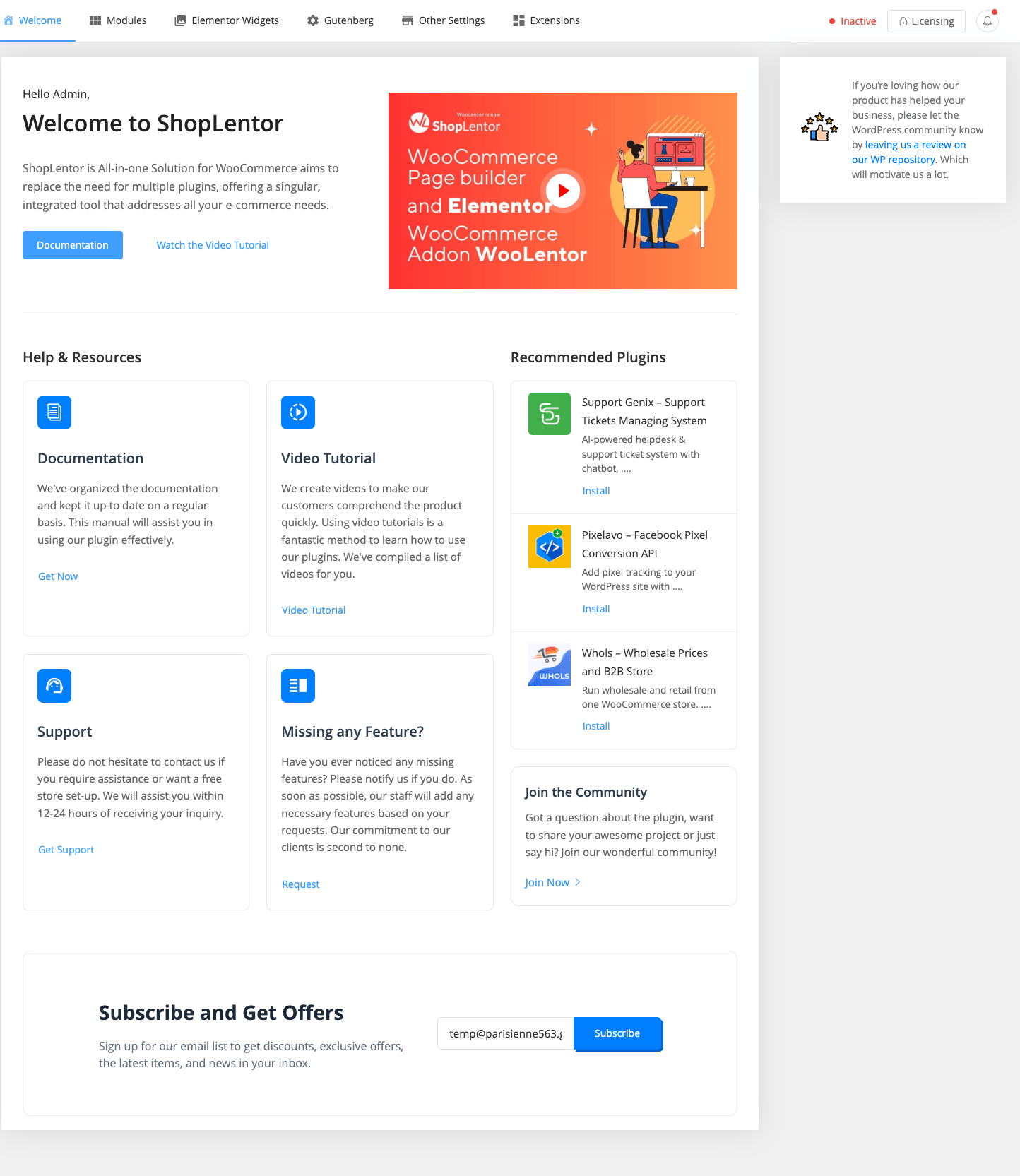 ShopLentor Pro welcome dashboard ShopLentor Pro main dashboard tab