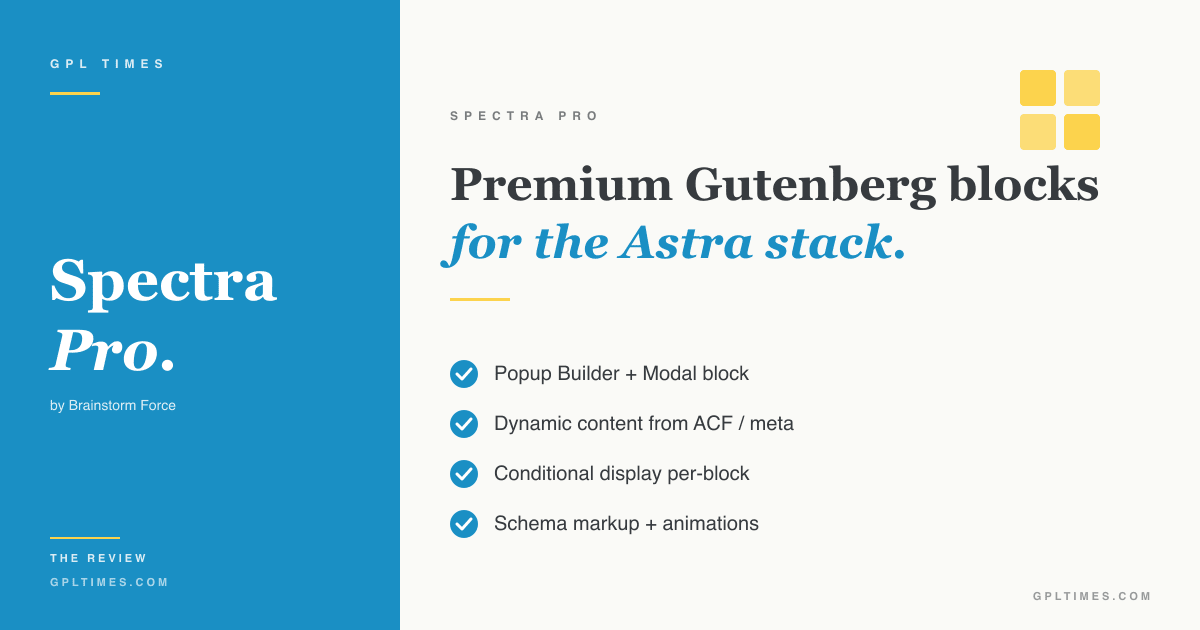 Spectra Pro Review: premium Gutenberg blocks from the Astra team review on GPL Times