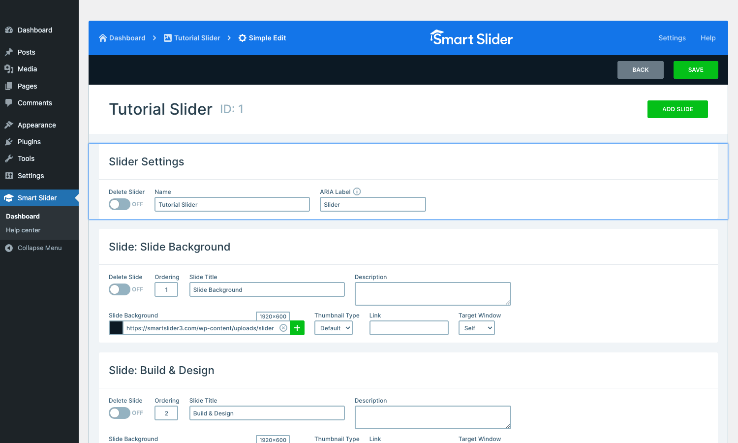 Simple Edit view Smart Slider 3 Simple Edit view with slider settings and slide list