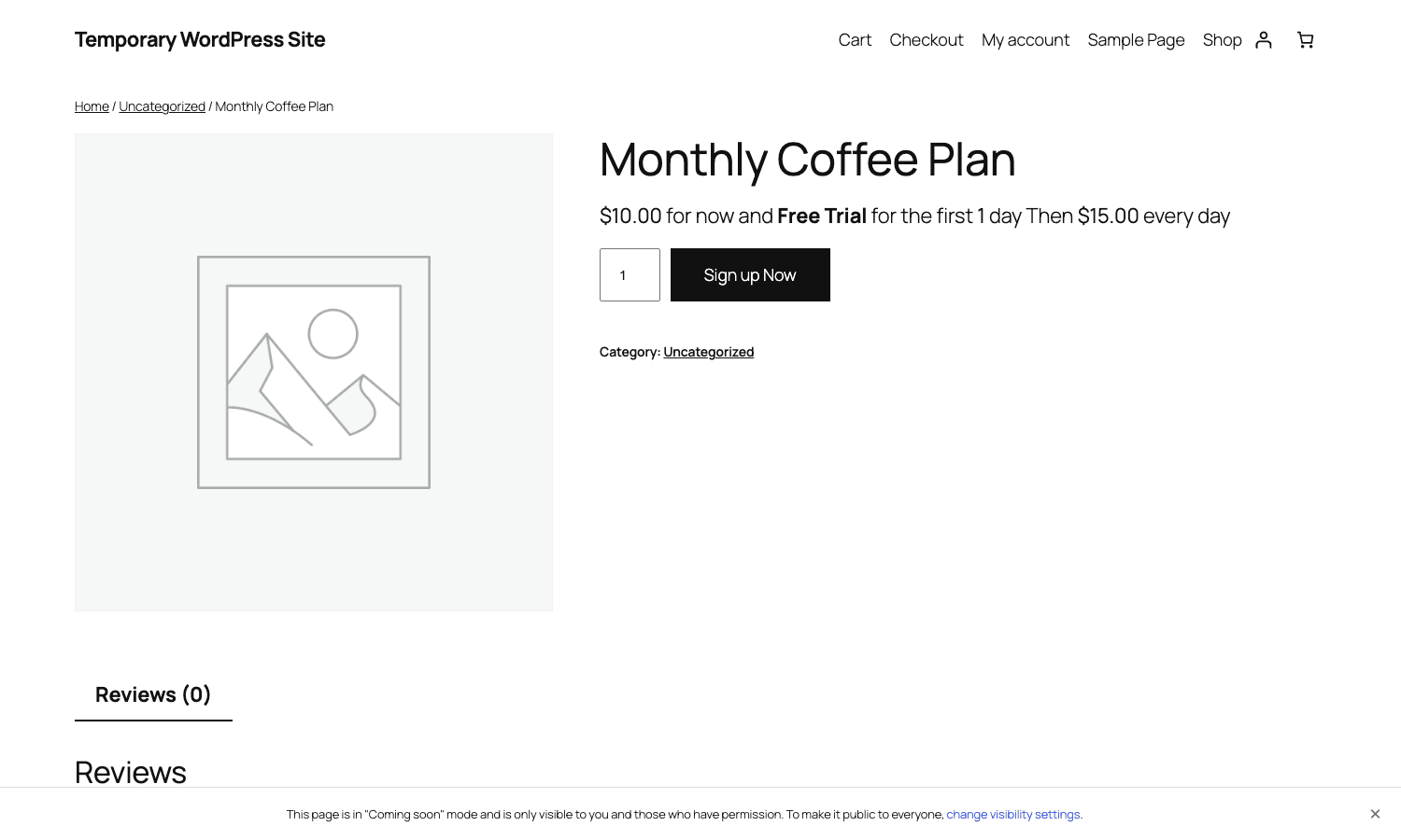 SUMO Subscriptions front-end product page SUMO Subscriptions front-end product page with sign-up fee and free trial