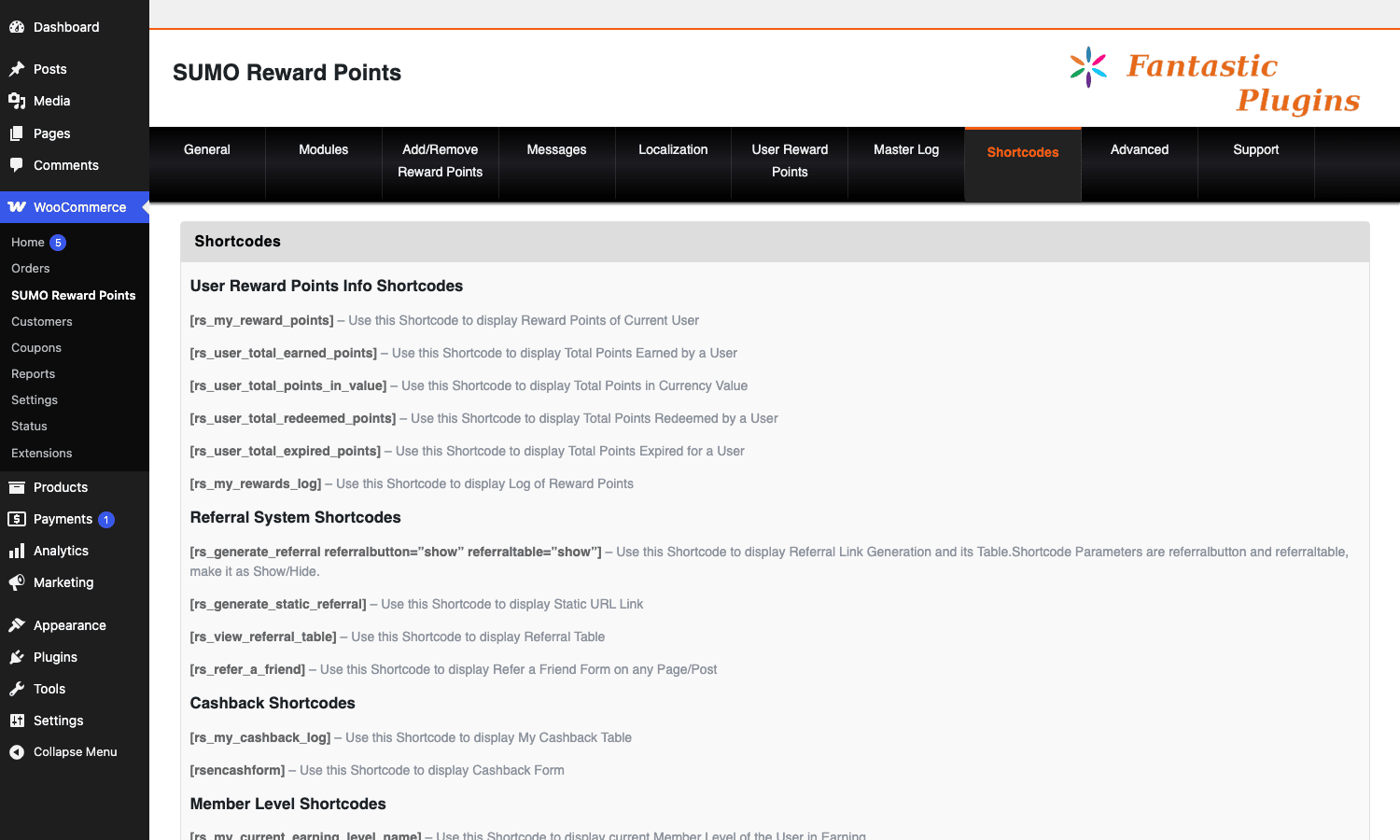 SUMO Shortcodes reference SUMO Reward Points shortcodes reference page
