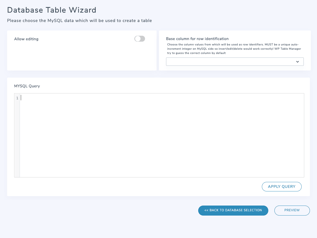 WP Table Manager MySQL data source wizard WP Table Manager database table wizard for MySQL sync