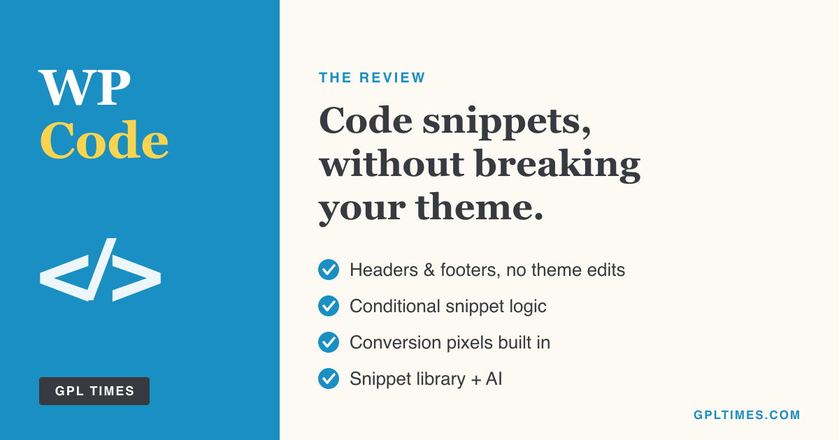 WPCode Pro review on GPL Times