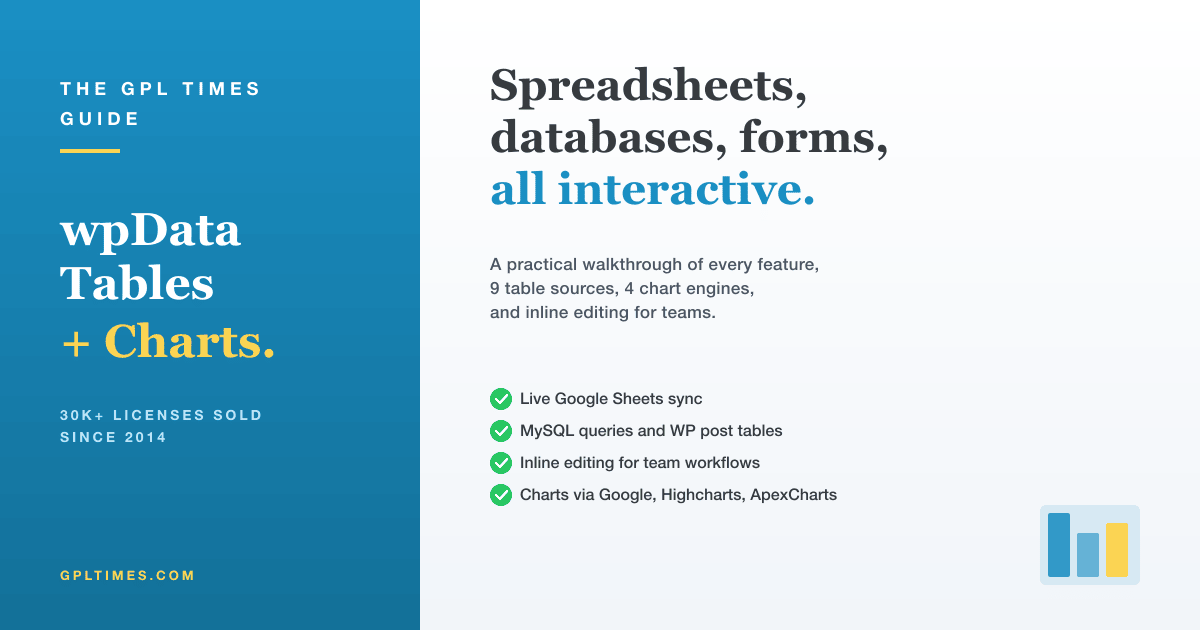 wpDataTables review: turn spreadsheets, databases, and forms into interactive WordPress tables and charts review on GPL Times