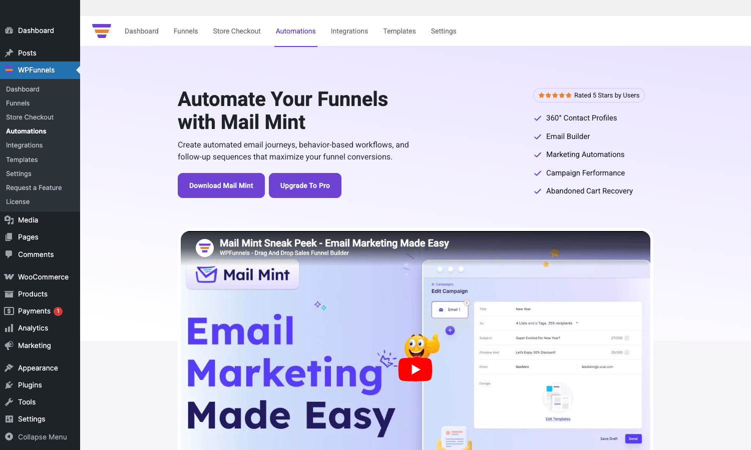 WPFunnels Pro Automations admin page WPFunnels Automations admin page placeholder
