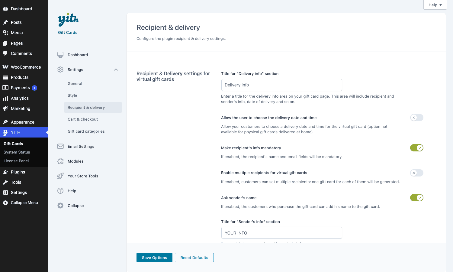 Recipient and delivery settings Recipient and delivery settings with mandatory recipient toggle and multi-recipient option