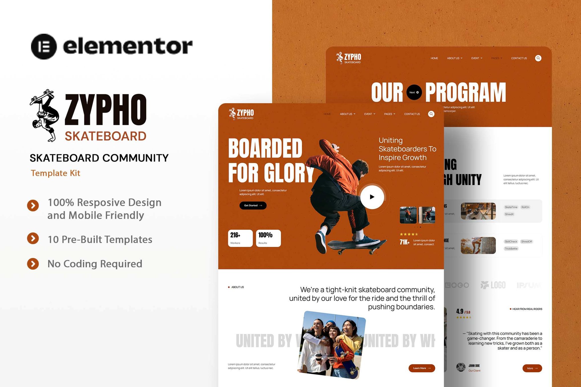 Zypho – Skateboard Community Elementor Template Kit