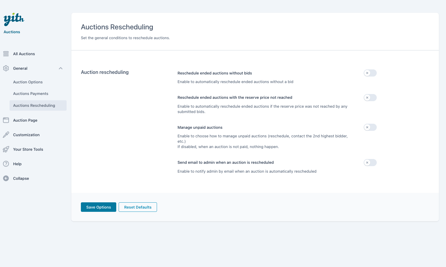 Auction rescheduling settings