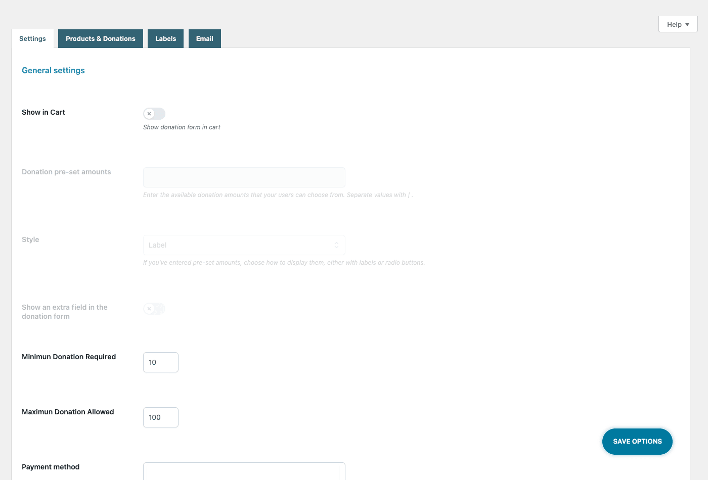 YITH Donations general settings YITH Donations for WooCommerce general settings: show in cart, preset amounts, minimum and maximum donation