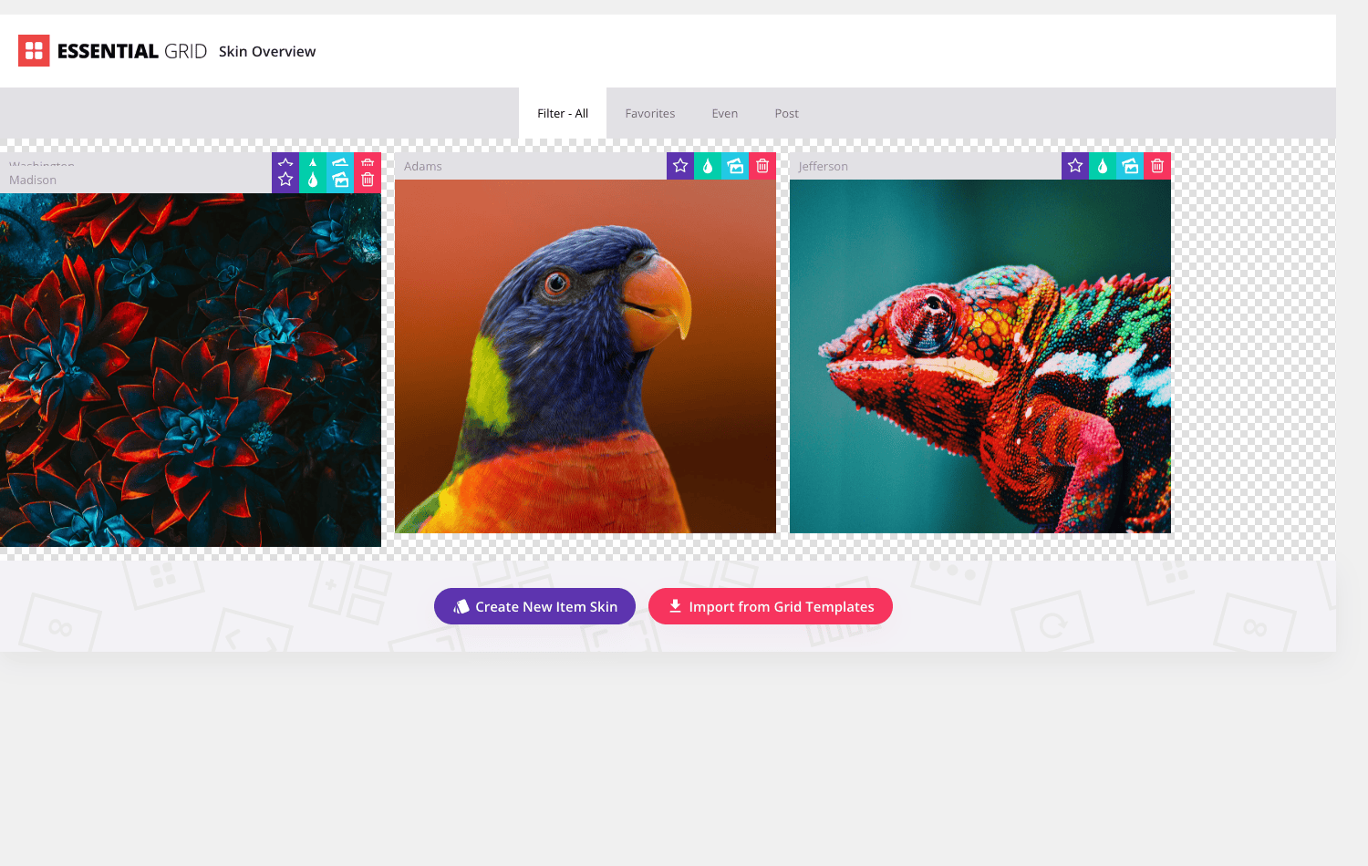 Essential Grid item skins rendered with real images Essential Grid item skins with real images