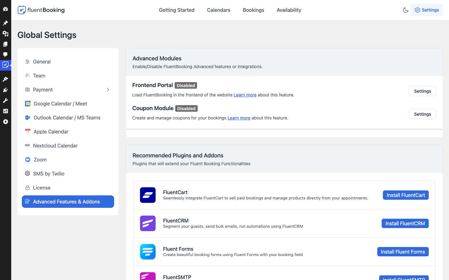 FluentBooking advanced modules and Fluent suite addons