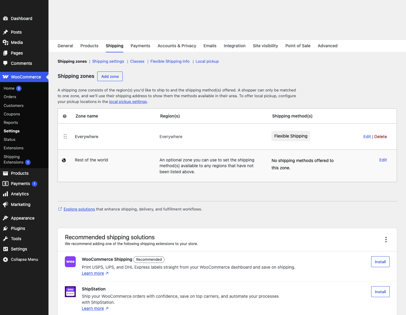 Flexible Shipping in a WooCommerce shipping zone Flexible Shipping method added inside a WooCommerce shipping zone in the zones list