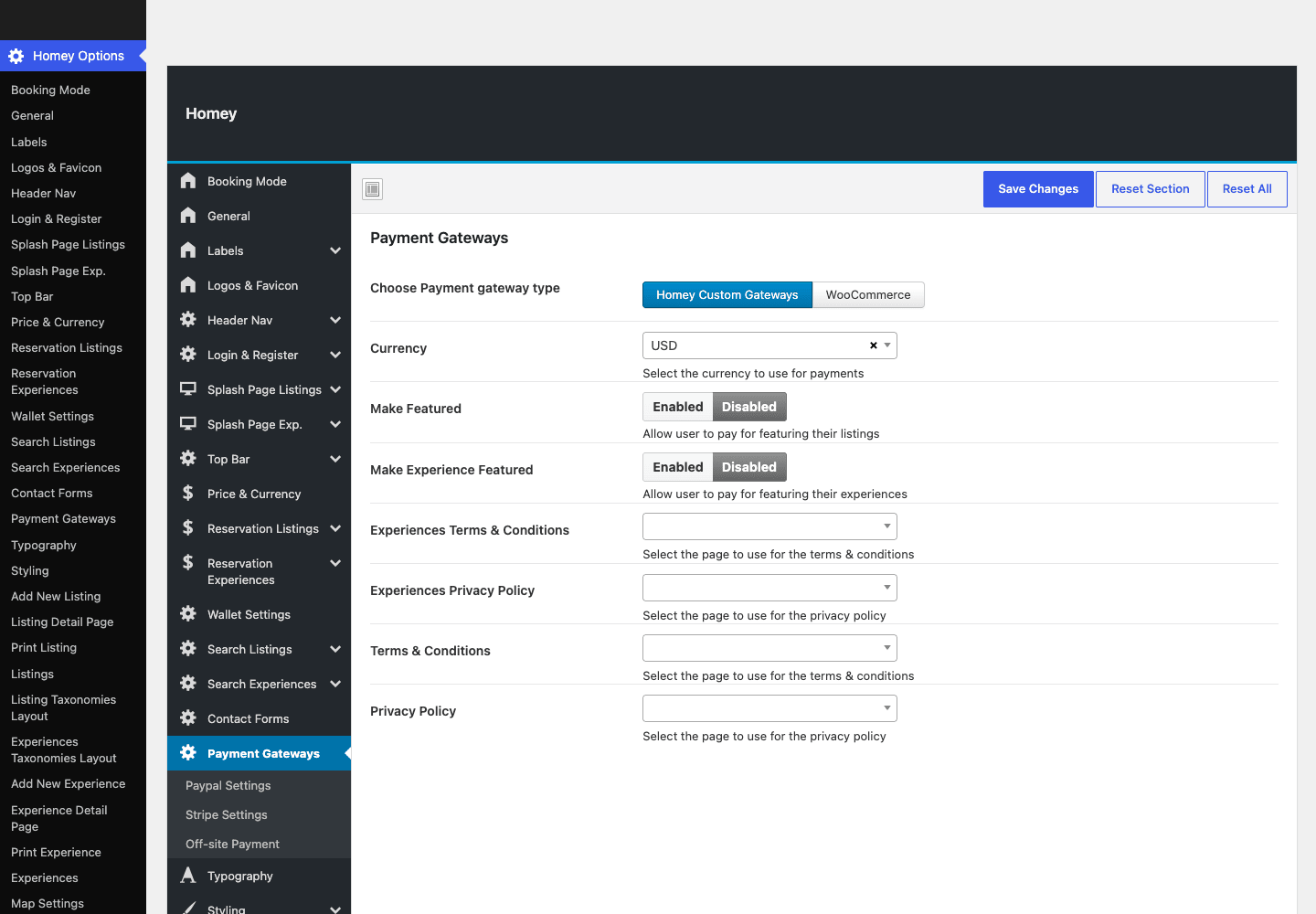 Homey payment gateways Homey payment gateway settings