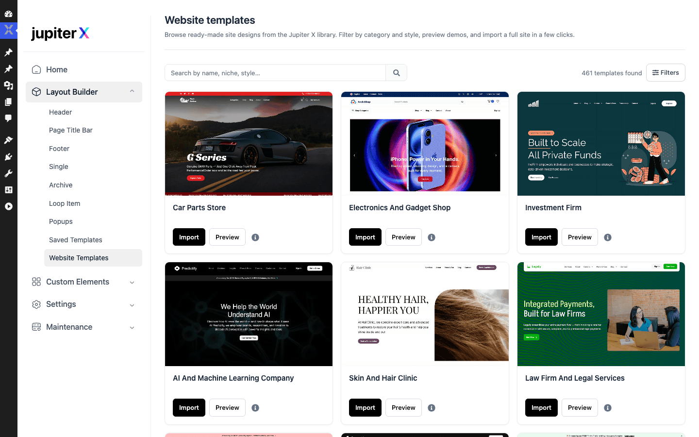 The Jupiter X website templates library Jupiter X website templates library