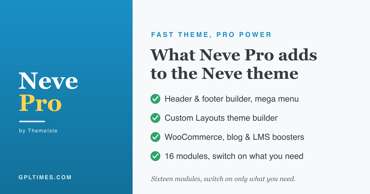 Neve Pro, fast theme pro power
