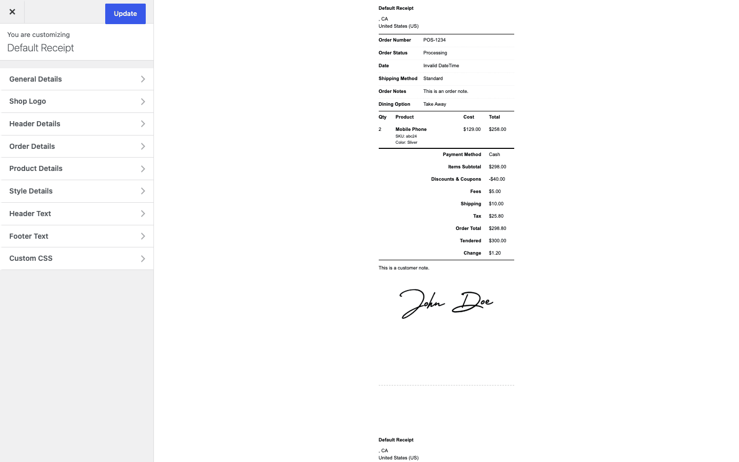 WooCommerce POS receipt template editor with live preview WooCommerce POS receipt template editor