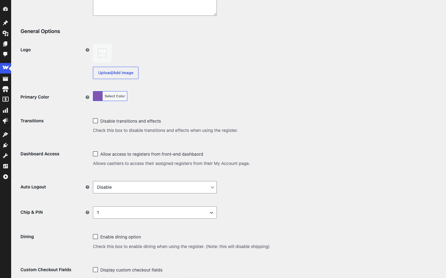 Point of Sale for WooCommerce general settings screen Point of Sale for WooCommerce settings
