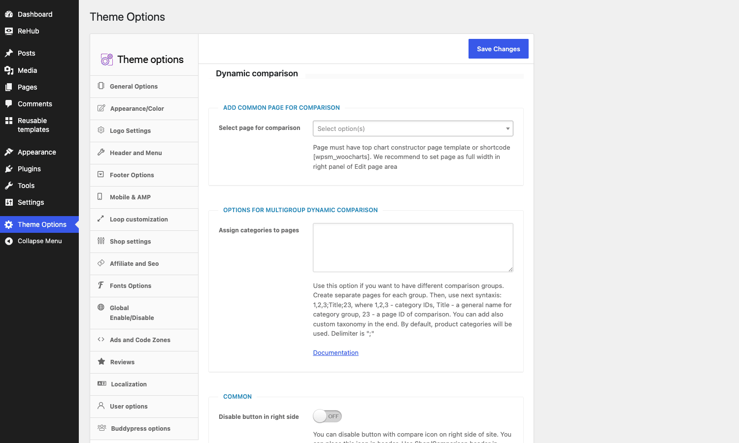 REHub dynamic comparison options The REHub Dynamic comparison options, with the top chart constructor and multigroup comparison settings