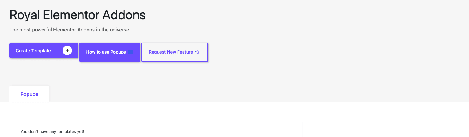 Royal Elementor Addons Pro Popup Builder template screen