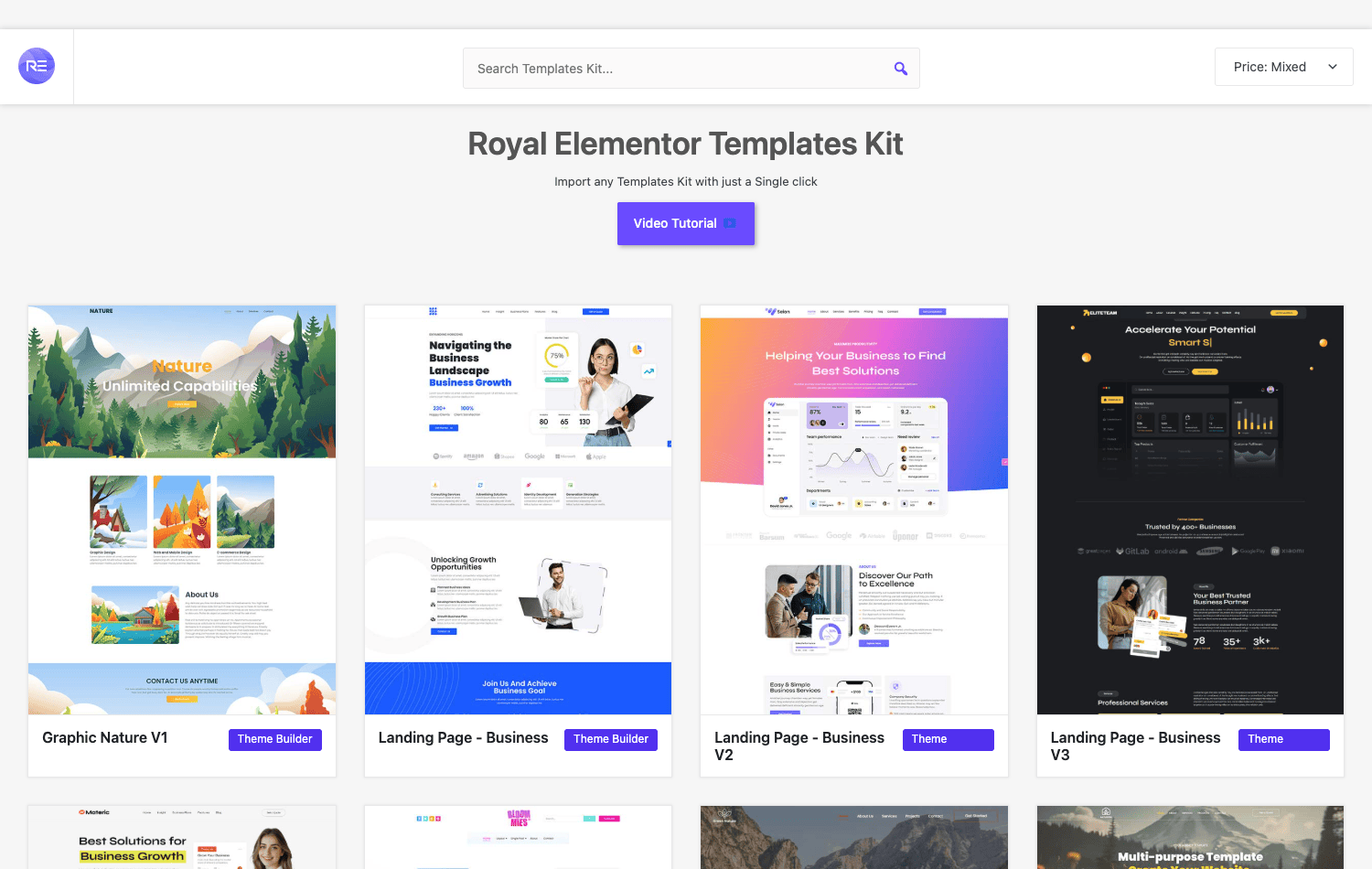 Royal Elementor Addons Pro Templates Kit import library