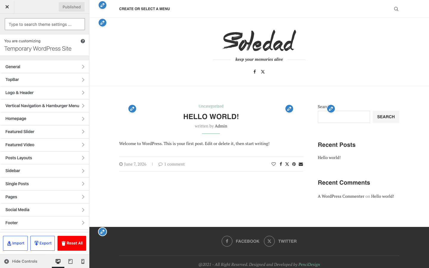 Soledad Customizer live preview Soledad Customizer live preview of a blog layout