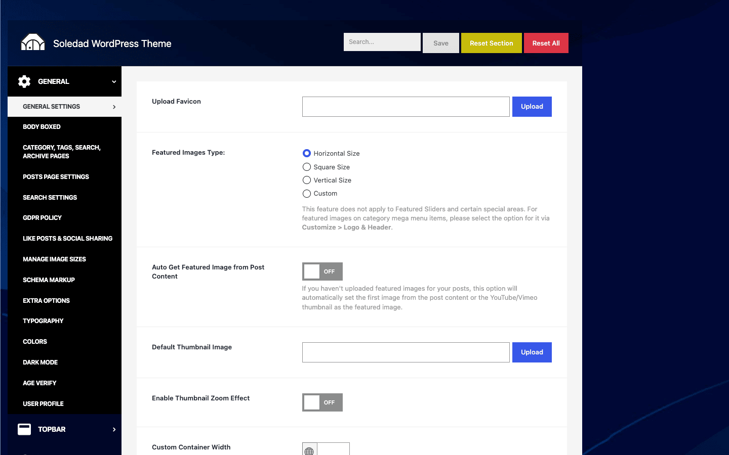 Soledad Theme Options panel Soledad Theme Options panel in WordPress admin