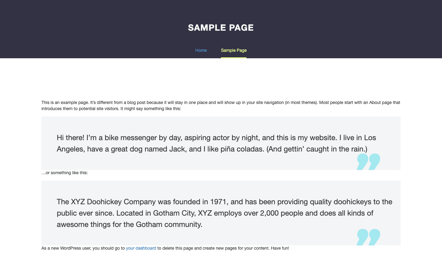 TheGem theme front-end TheGem theme front-end rendered on a sample page with styled header and content