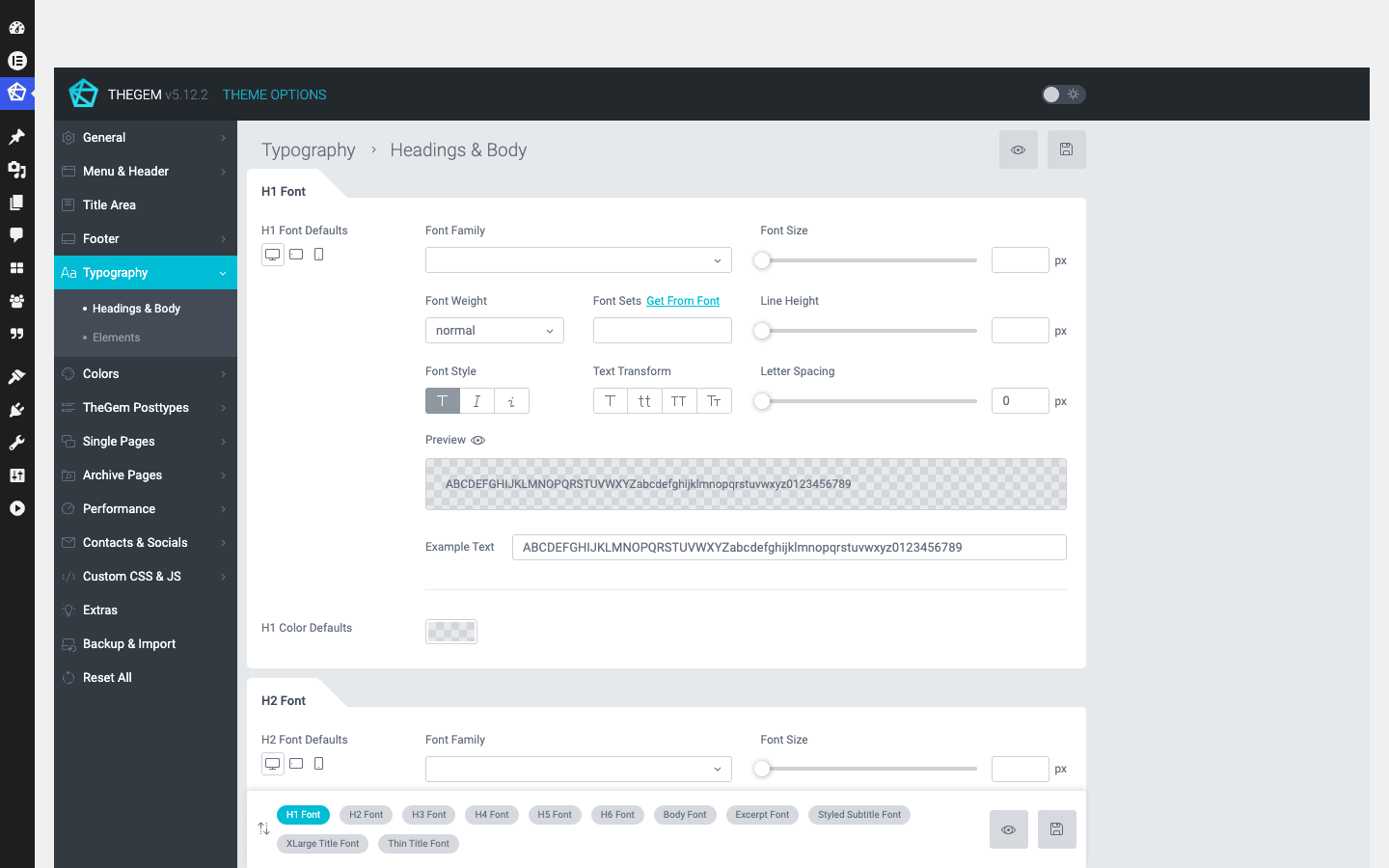 TheGem typography settings TheGem typography settings with per-heading and per-device font controls
