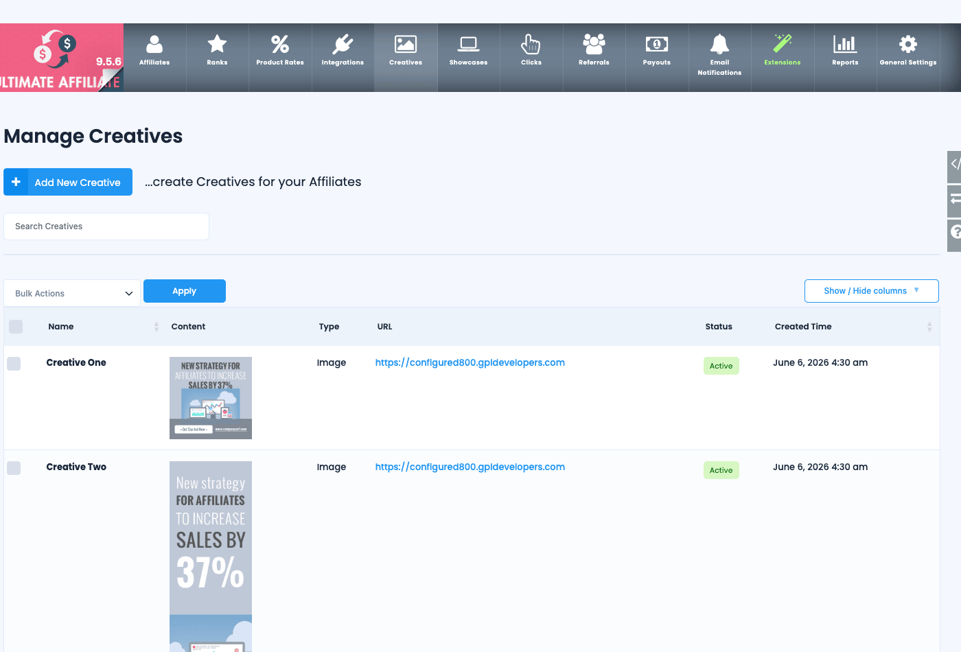 Ultimate Affiliate Pro Creatives list with affiliate banners