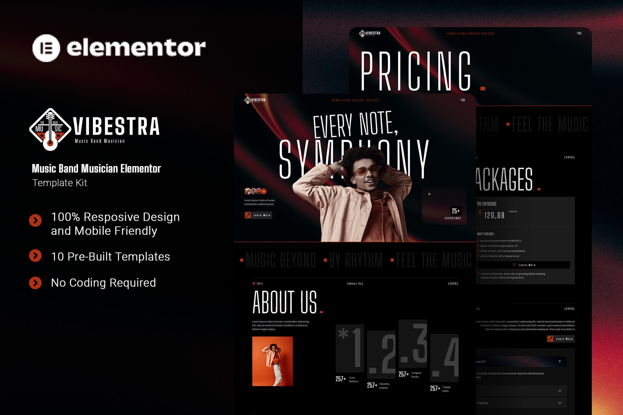 Vibestra - Music Band Musician Elementor Template Kit