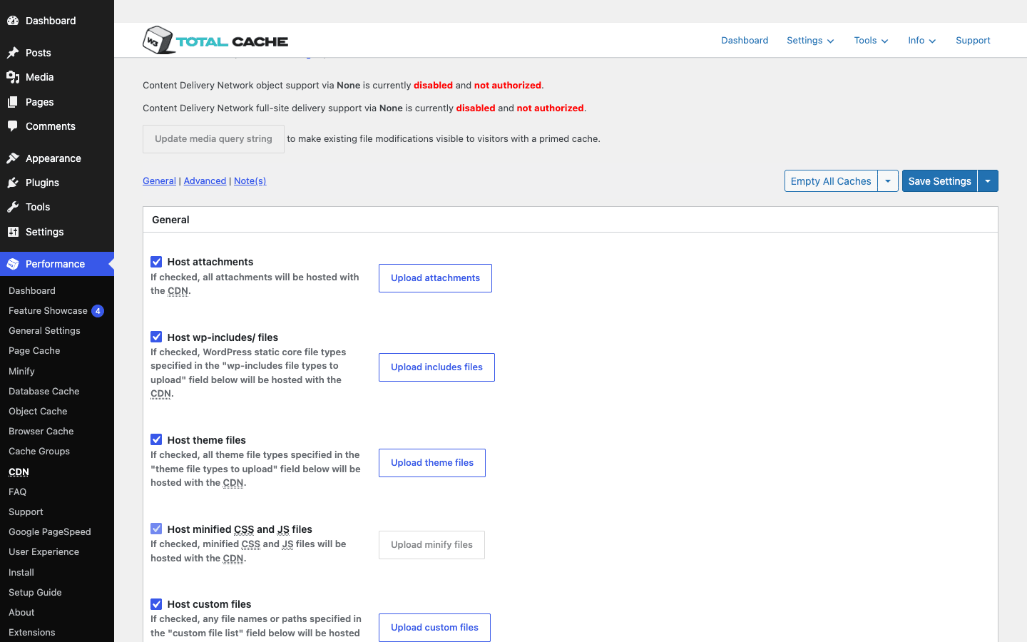 W3 Total Cache CDN settings W3 Total Cache CDN settings