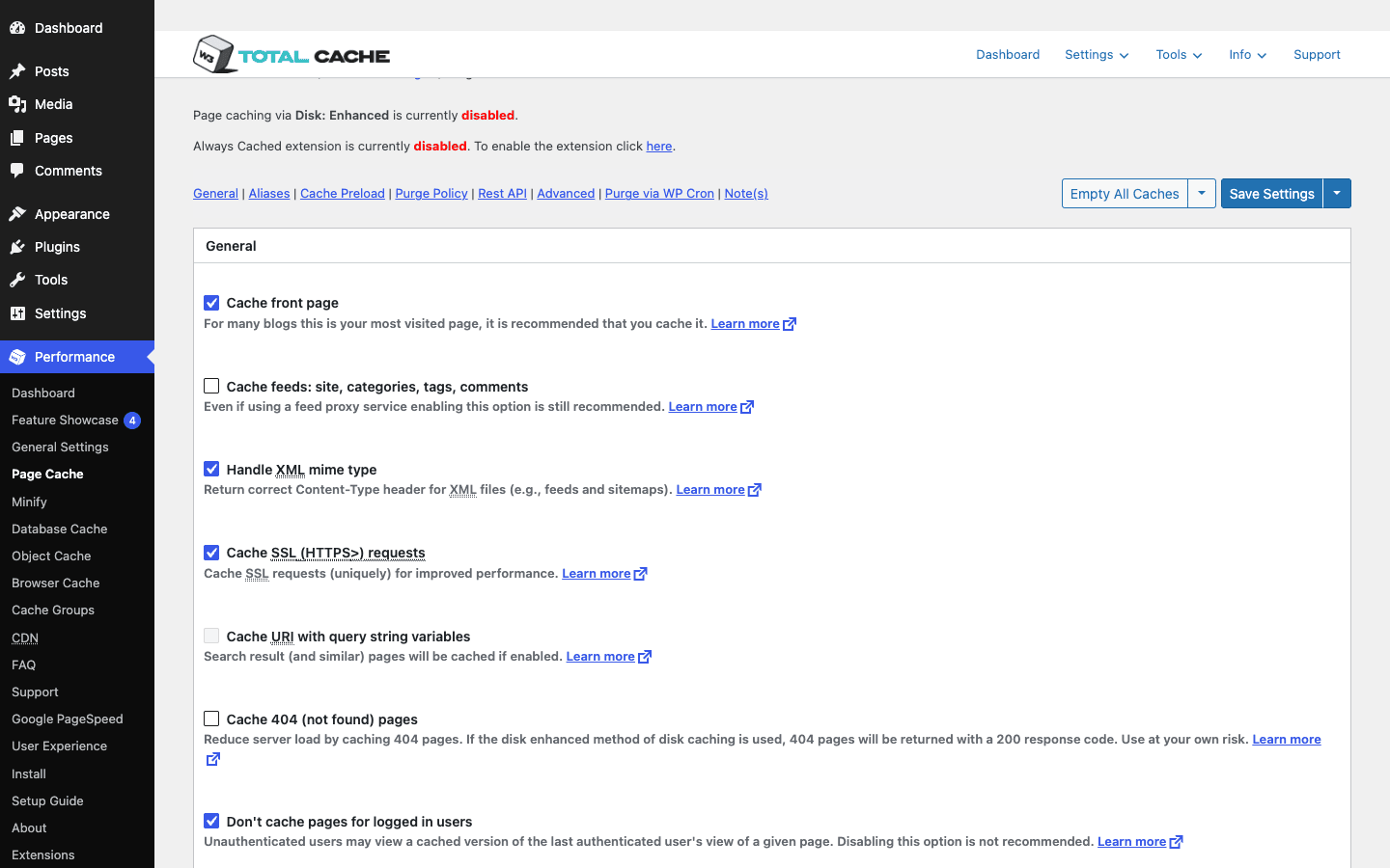 W3 Total Cache Page Cache settings W3 Total Cache Page Cache settings
